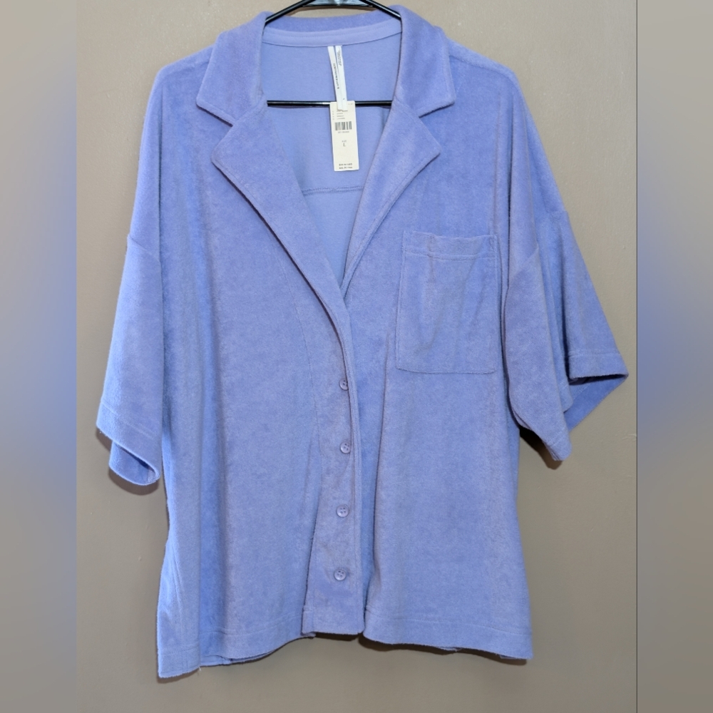 Antropologie Purple Terry Cloth Button Down PJ Top, Size:Large